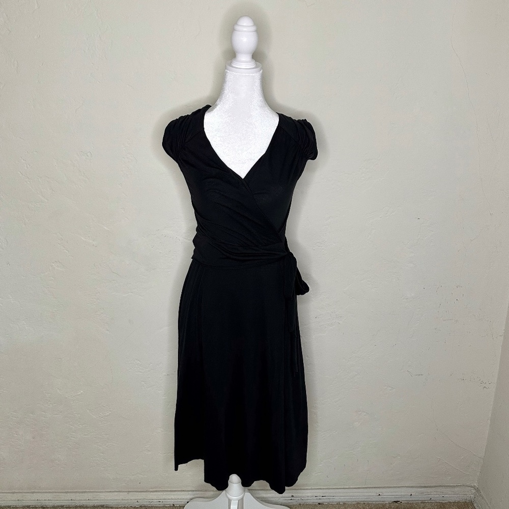 NikiBiki Black Wrap Dress -Cap sleeves, slit with tie waist